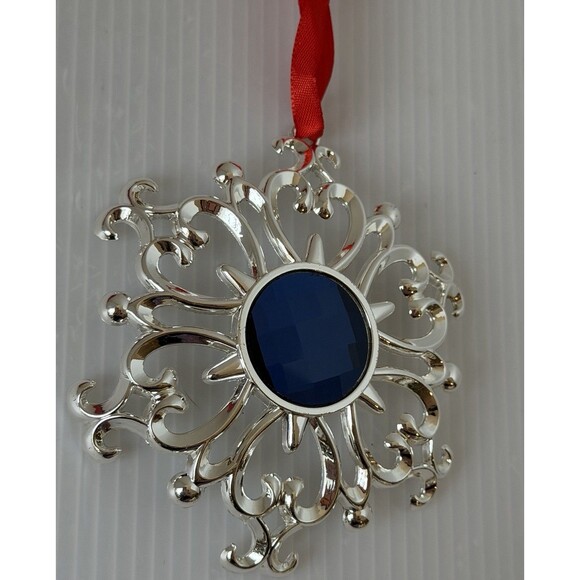 Lenox Bejeweled Snowflake Christmas Ornament Silverplate Sapphire orig. box Blue - Picture 3 of 7